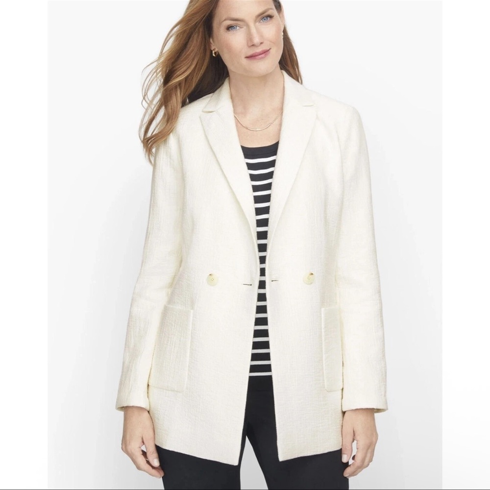Talbots textured off white lightweight blazer jacket coat women's Size 2